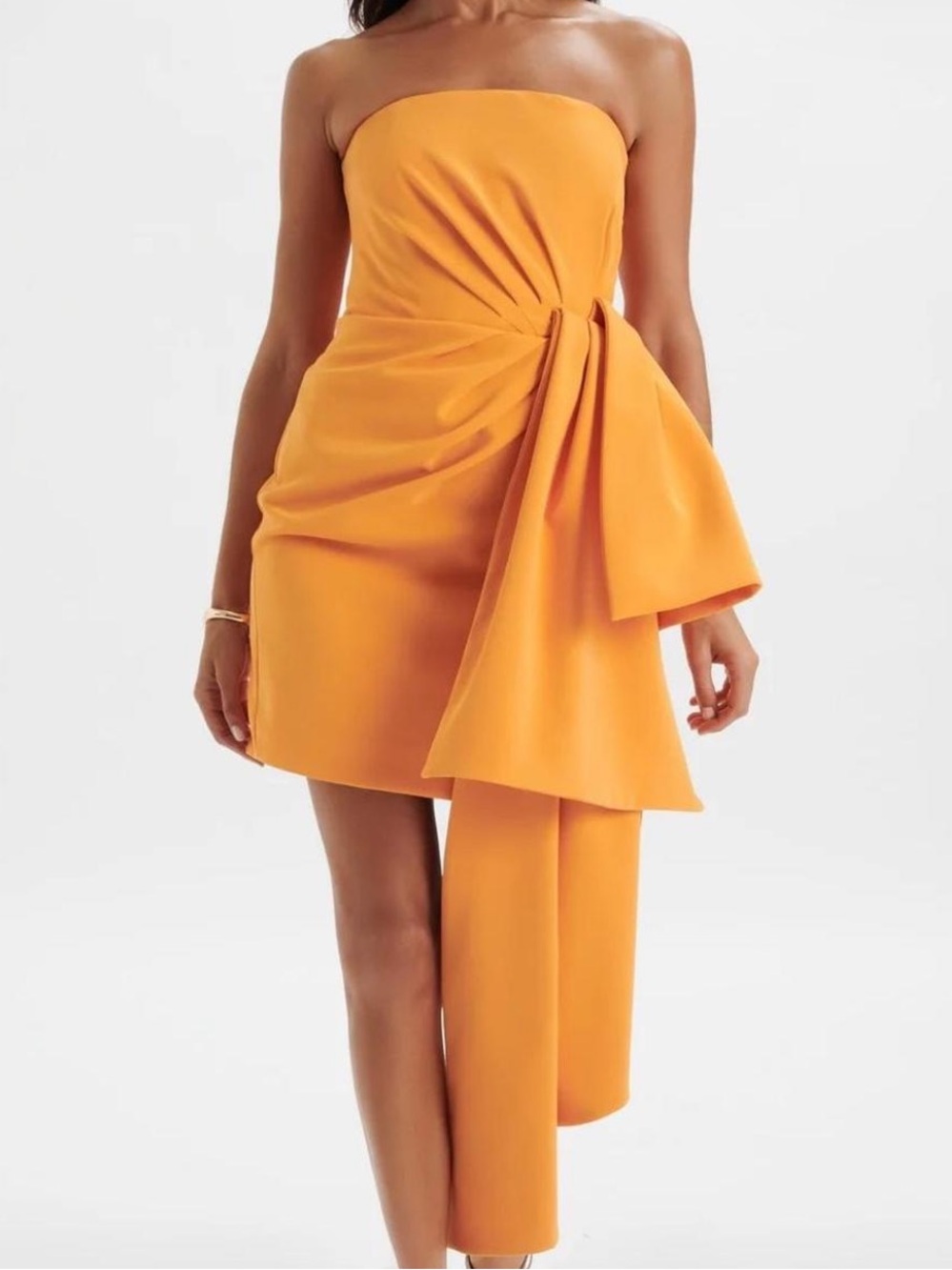 Lavish Alice SHAKIRA Bandeau Half Bow Drape Midi Dress in Apricot 10